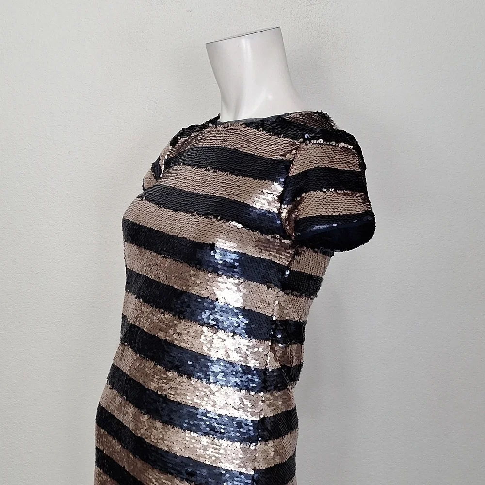 GAP Kids Sequin Navy & Rose Gold Striped Party Dress Size XL